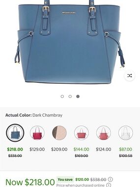 Michael Kors Dusty Blue Saffiano Leather Tote with Gold Hardware